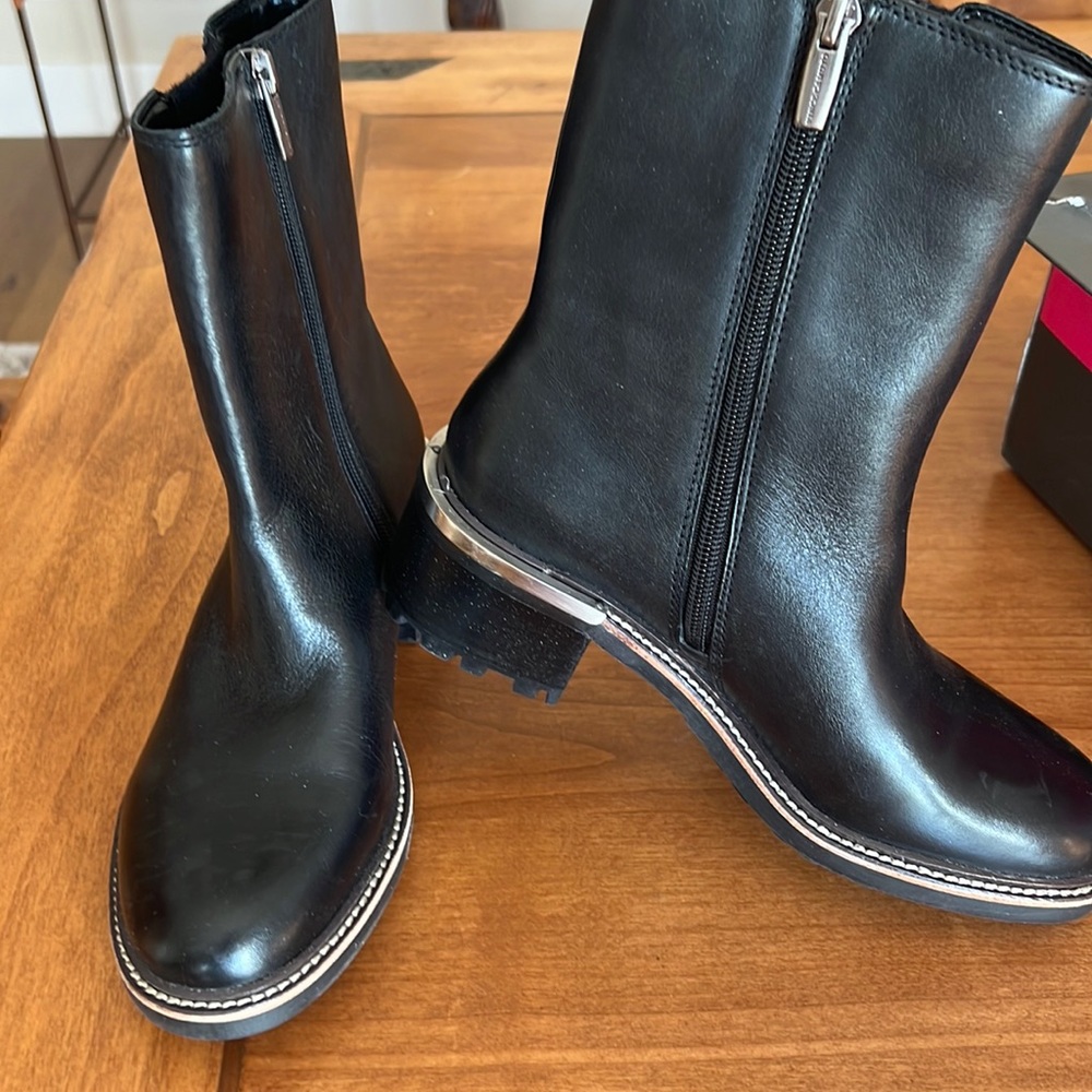 Vince Camuto Black Leather Mid-Calf Ankle Boots